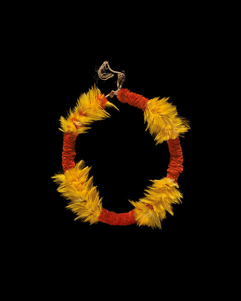 Head ornament (lei paukū), Red feathers (’i’iwi), yellow feathers (’ō’ō), fiber (’olonā) 