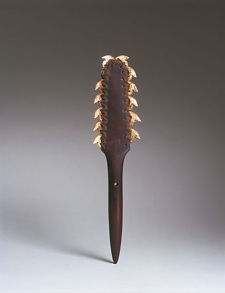 Knife, Wood; shark teeth fiber (’olonā) 