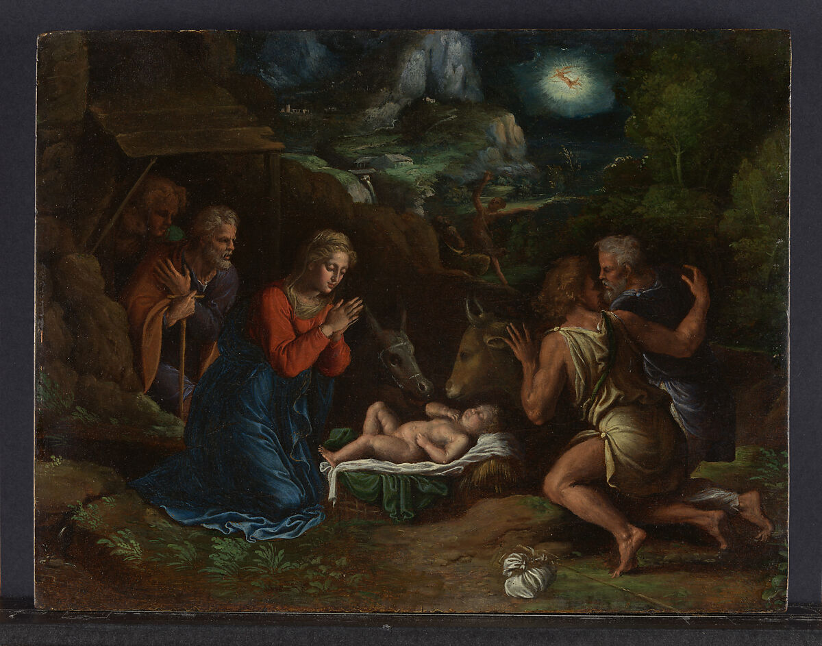 The Adoration of the Shepherds, Girolamo da Carpi (Girolamo Sellari) (Italian, Ferrara 1501–1556 Ferrara), Oil on wood 