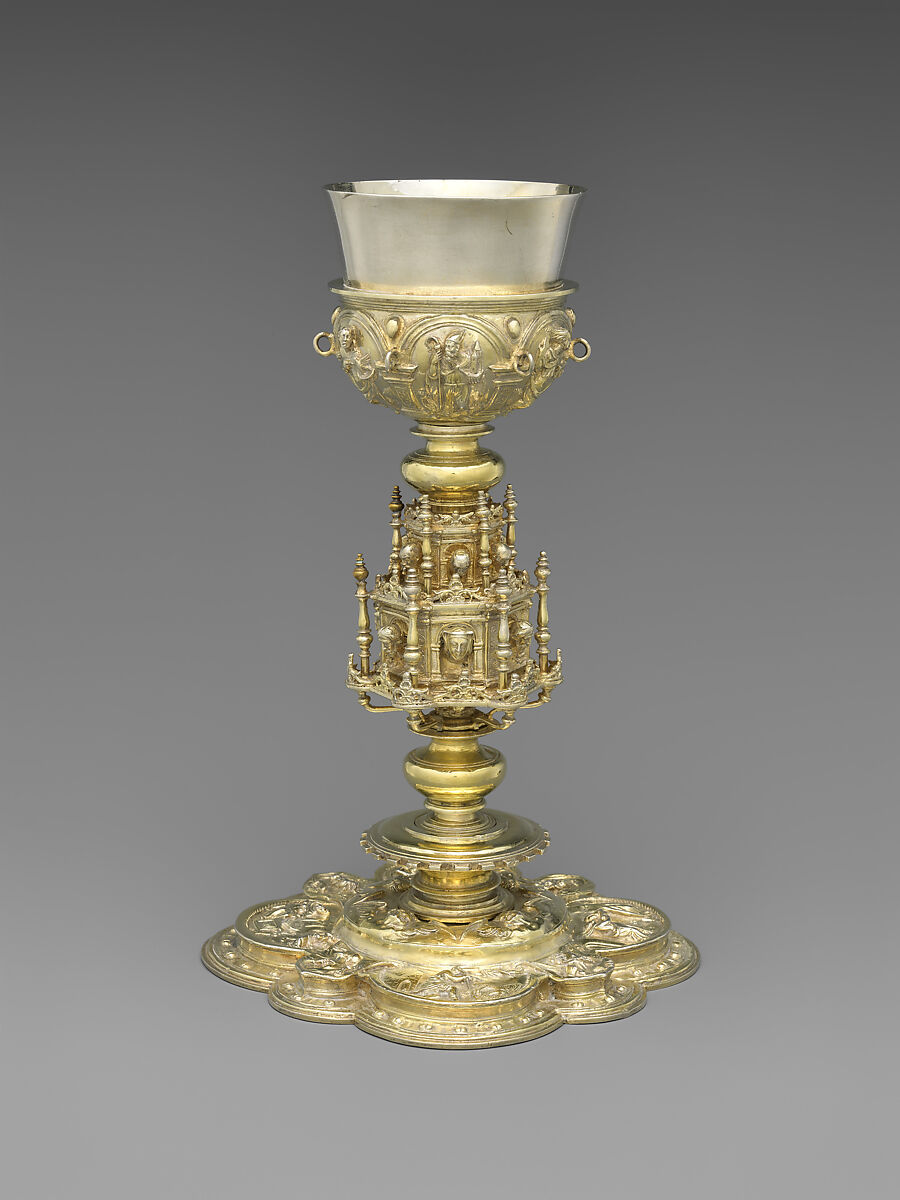 Chalice, Antón Dantés (Mexico, 1544–1588), Silver, gilt, repoussé, chased, cast, and lathed, with burnished punchwork, Mexican 