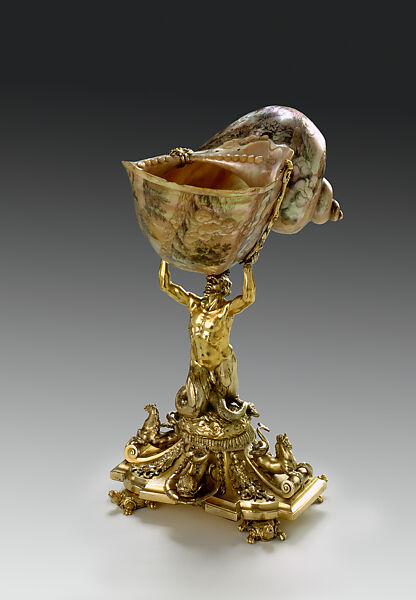 Turban Snail Shell Cup, Cornelis Bellekin (1625–1711), Turban snail shell (Turbo marmoratus), shell, silver (gilded), Netherlandish, Amsterdam 