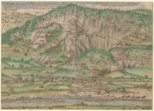 Falkenstein from the Schwaz Mining Book (<i>Schwazer Bergbuch</i>), Jörg Kölber (Austrian, active 1545–68), Calligraphy pen in ink and watercolor, Austrian, Schwaz 