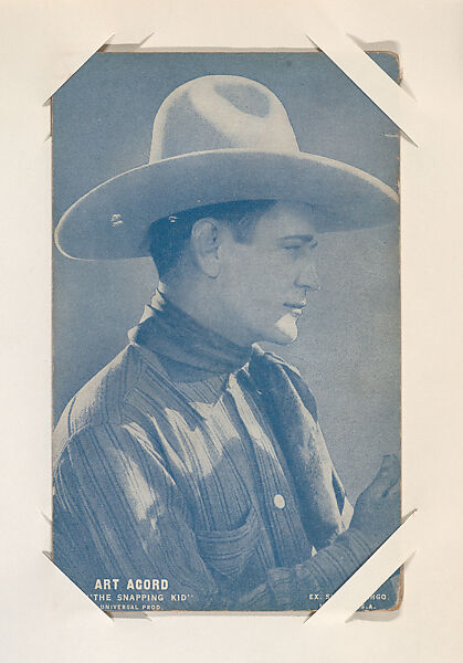 Art Acord "The Snapping Kid" from Western Stars or Scenes Exhibit Cards series (W412), Exhibit Supply Company, Commercial color photolithograph 