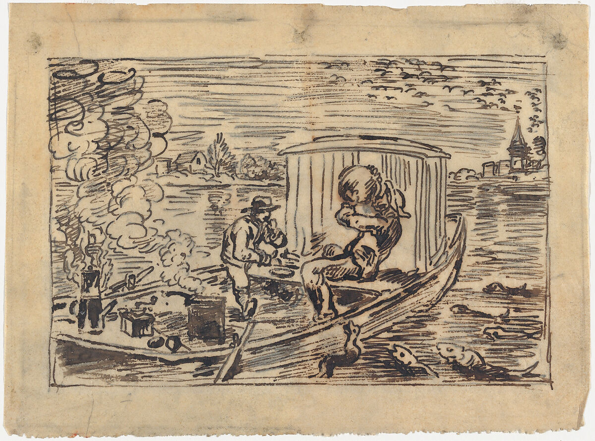 Twenty-three drawings for "Le Voyage en bateau", Charles-François Daubigny (French, Paris 1817–1878 Paris), Pen and ink and graphite on tracing paper