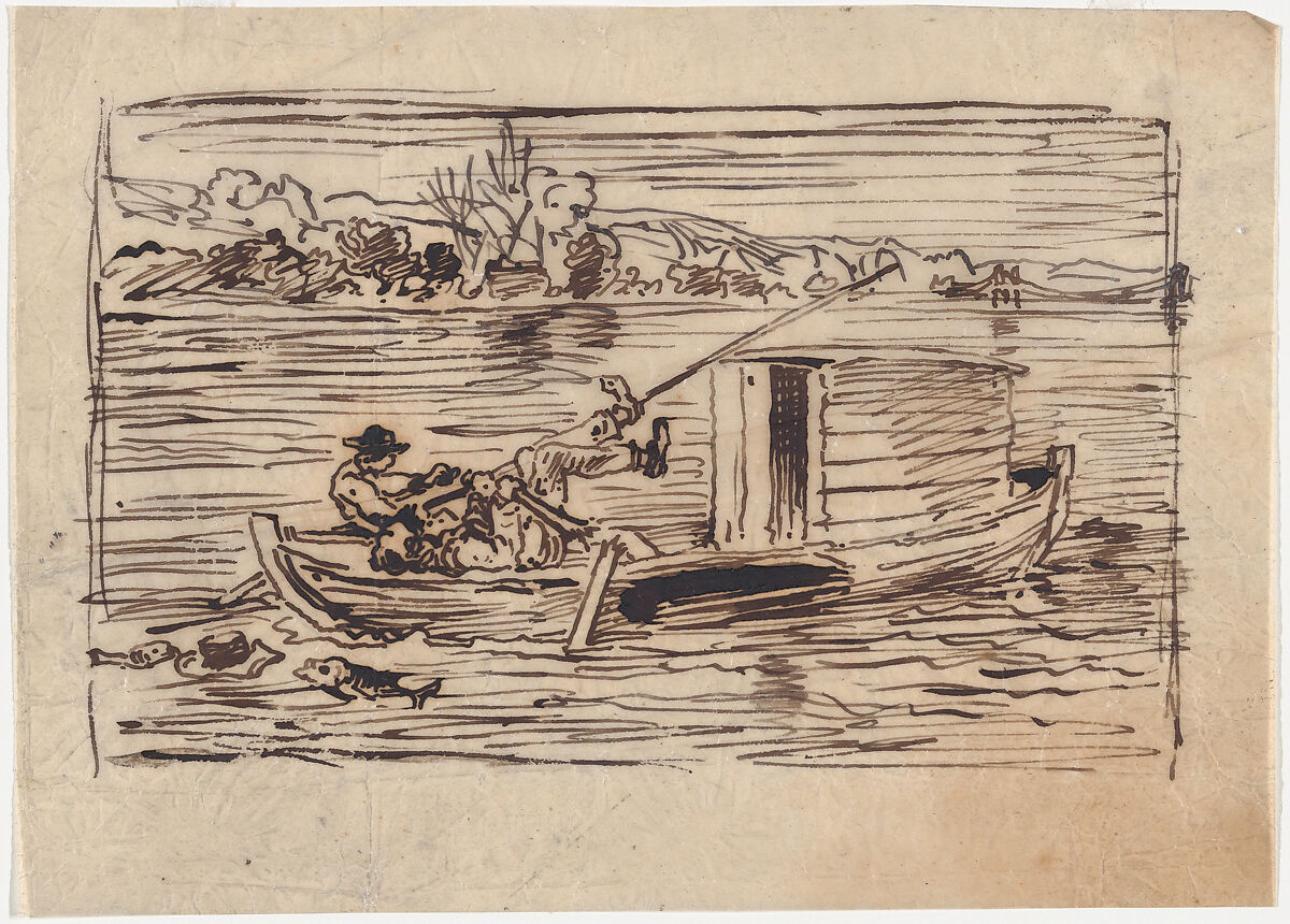 Twenty-three drawings for "Le Voyage en bateau", Charles-François Daubigny (French, Paris 1817–1878 Paris), Pen and ink and graphite on tracing paper