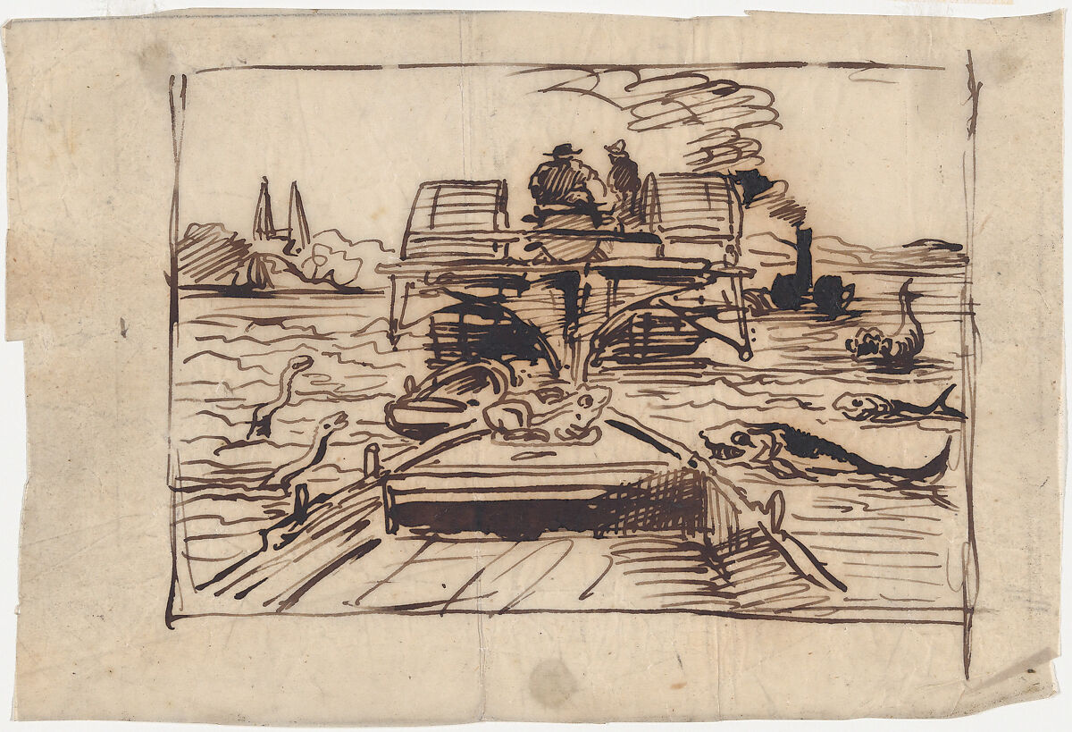 Twenty-three drawings for "Le Voyage en bateau", Charles-François Daubigny (French, Paris 1817–1878 Paris), Pen and ink and graphite on tracing paper