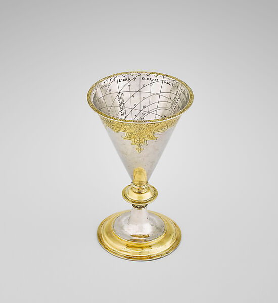 Chalice Sundial, Anonymous, after Virgil Solis (German, (?) 1514–1562 Nuremberg), Silver (partially gilded), German, Heilbronn 