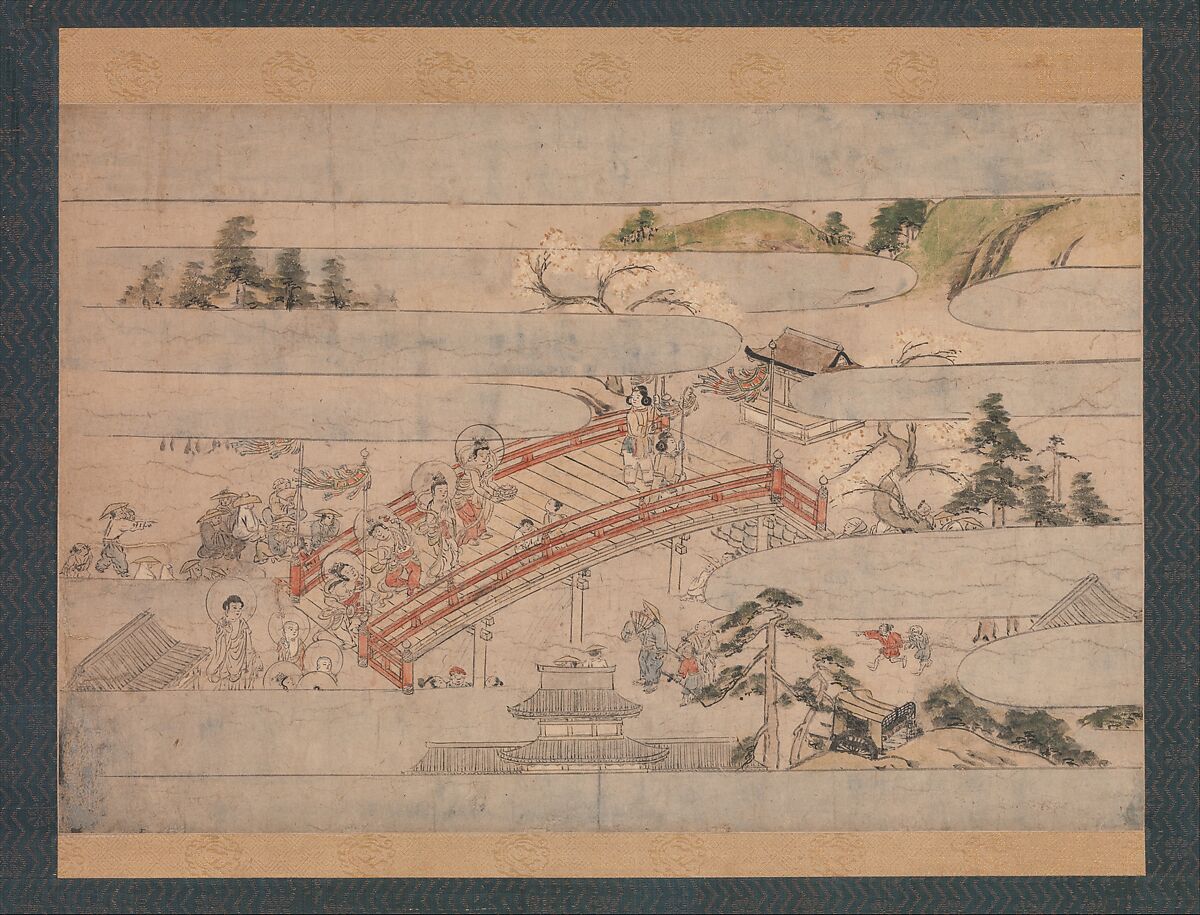 The Final Scene from A Long Tale for an Autumn Night (Aki no yonaga monogatari), Unidentified artist, Fragment of a handscroll mounted as a hanging scroll; ink and color on paper, Japan 