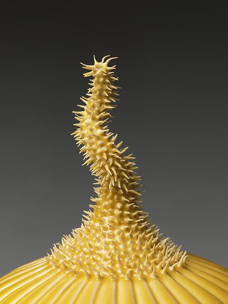 Pair of Prickly Melons, Cliff Lee (American, born Austria 1951), Porcelain with incised and applied decoration under yellow glaze