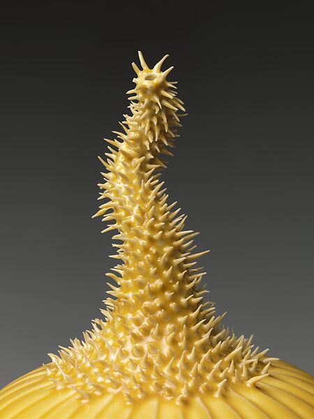 Pair of Prickly Melons, Cliff Lee (American, born Austria 1951), Porcelain with incised and applied decoration under yellow glaze