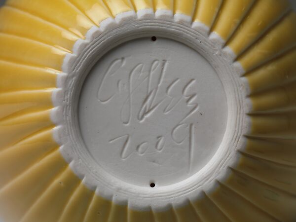 Pair of Prickly Melons, Cliff Lee (American, born Austria 1951), Porcelain with incised and applied decoration under yellow glaze