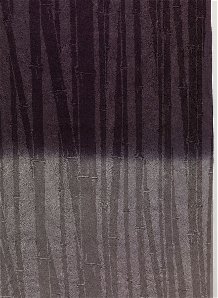 Kimono with Pines, Bamboo, and Plum, Figured satin silk (rinzu) with hand-painted details and silk embroidery, Japan