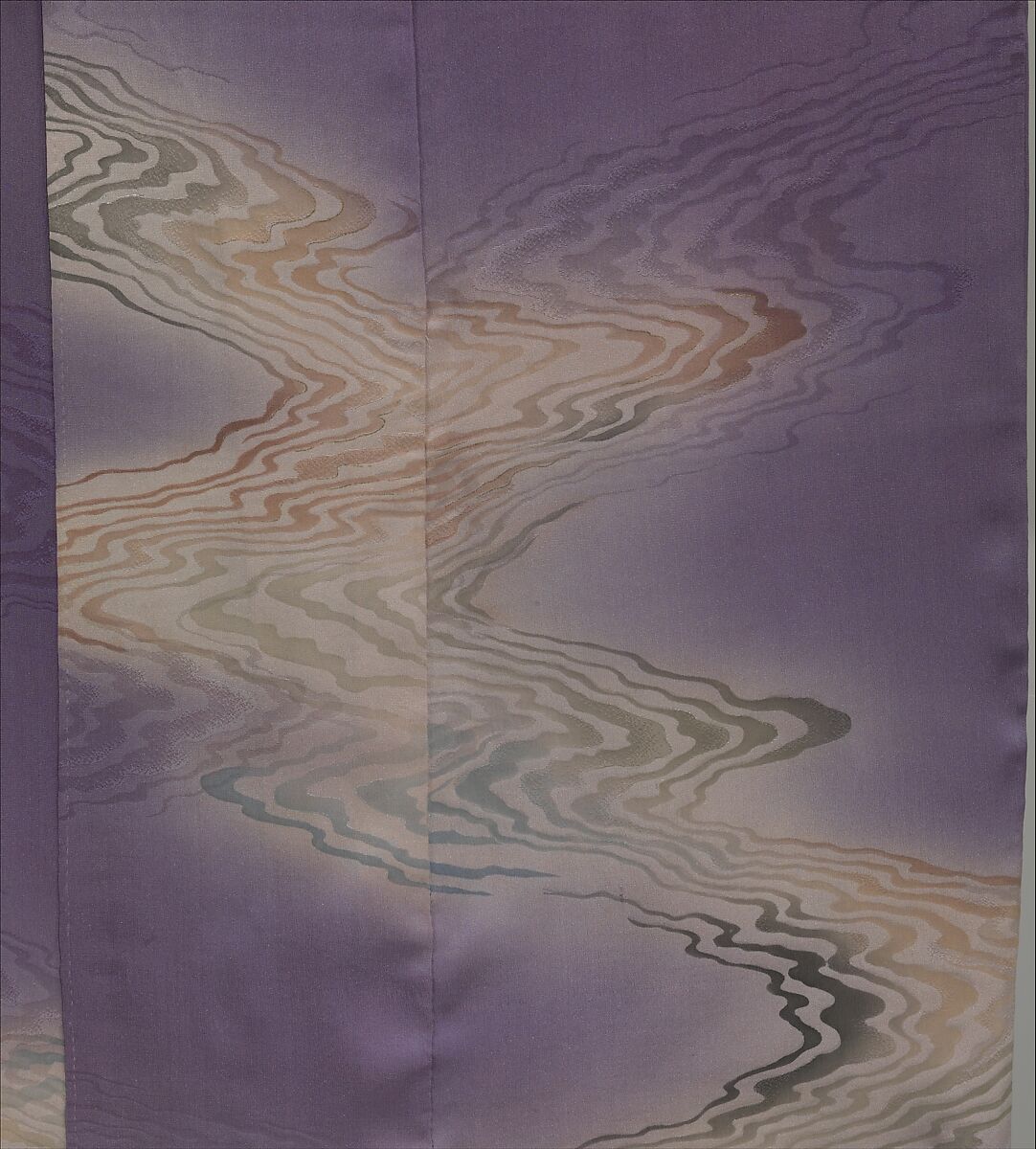 Kimono with Stylized Flowing Water, Silk; paste-resist dyed with gold- and silver-painted accents, Japan