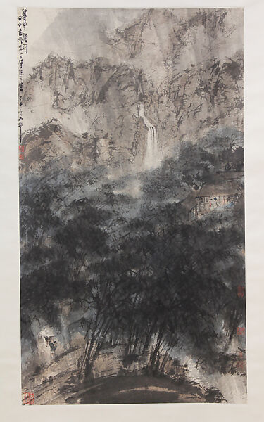 Myriad Bamboo in Mist and Rain, Fu Baoshi (Chinese, 1904–1965), Hanging scroll; ink and color on paper, China 