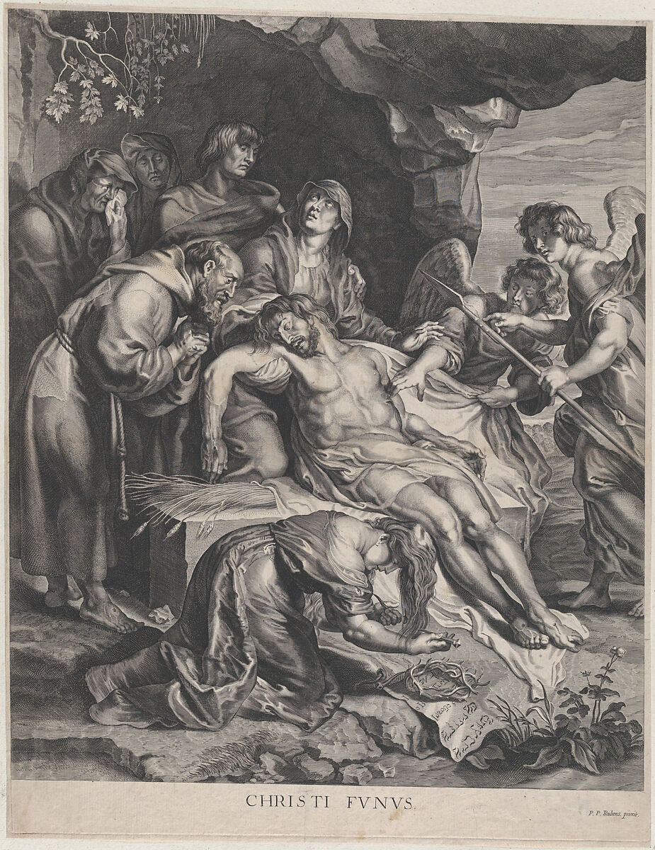 The Lamentation with Saint Francis and Two Angels, Paulus Pontius (Flemish, Antwerp 1603–1658 Antwerp), Engraving 
