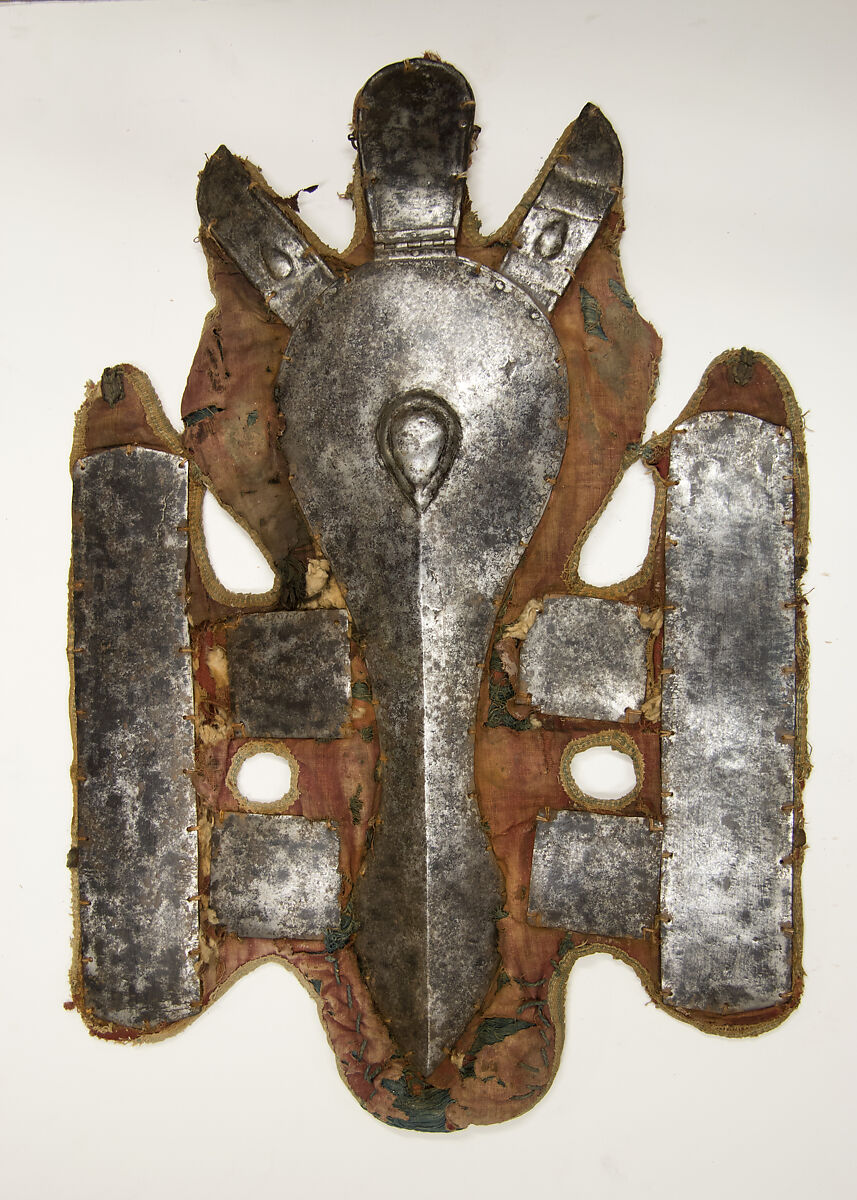 Shaffron, Iron alloy, textile, leather, Indian, possibly Deccan 