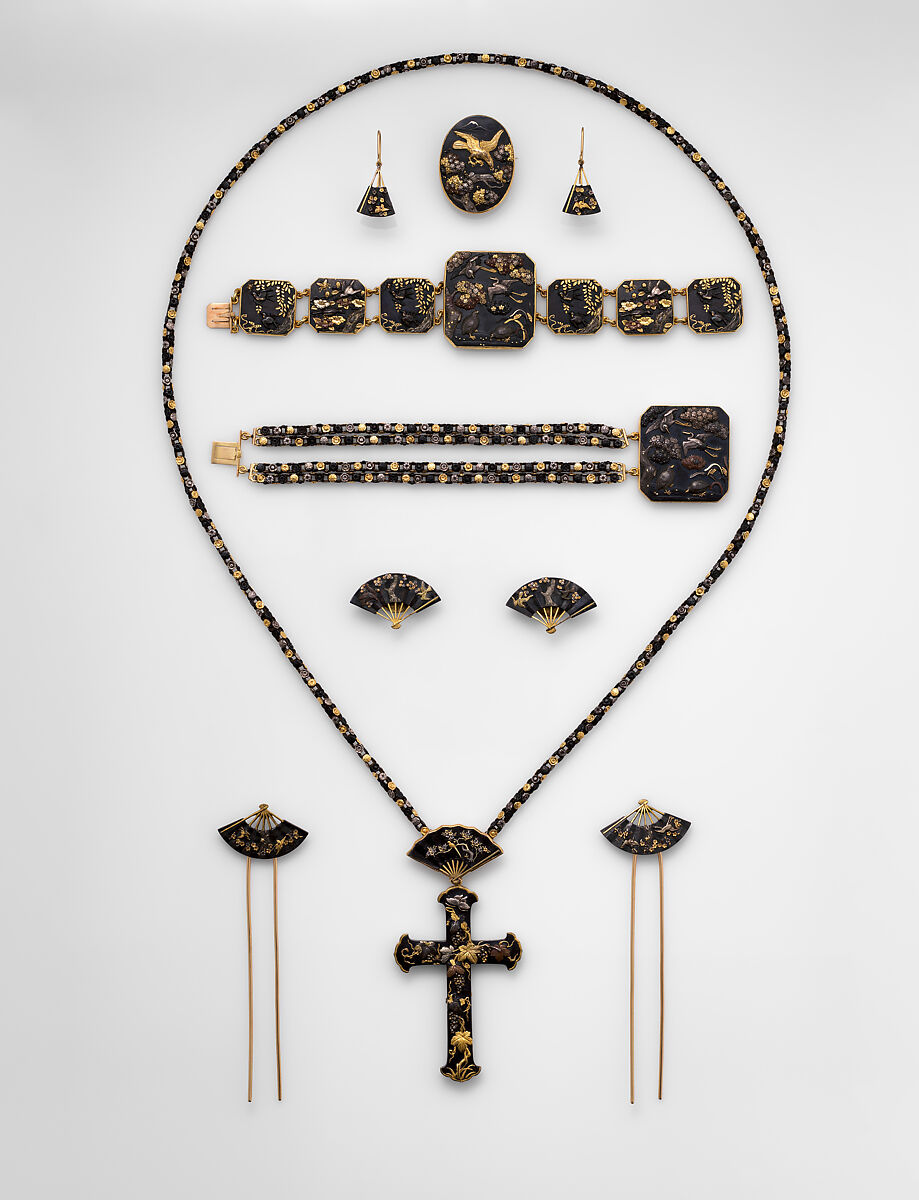 Eleven piece parure, Hunt &amp; Roskell, Shakudo, gold, British