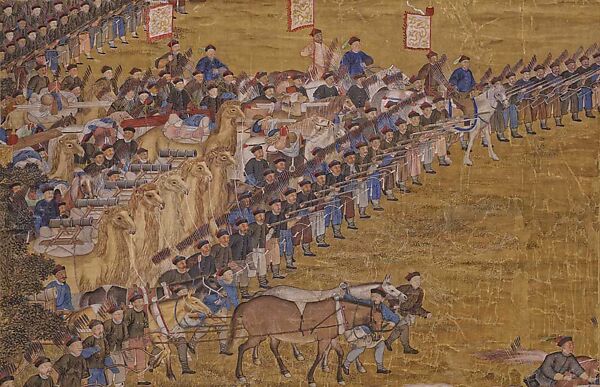 The Great Victory of Qurman, Unidentified artists European and Chinese, Fragment of a painting mounted as a hanging scroll; ink and color on silk, China 