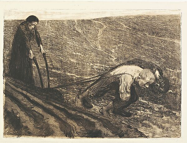 Plough-Puller and Wife, from the series Peasants’ War, Käthe Kollwitz (German, Kaliningrad (Königsberg) 1867–1945 Moritzburg), Lithograph; printed black with beige tint-stone on Japanese paper, China 