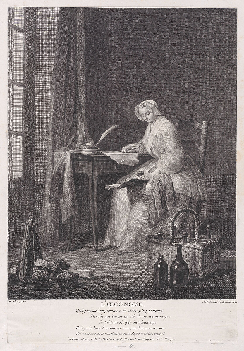 The Thrifty Woman, Jacques Philippe Le Bas (French, Paris 1707–1783 Paris), Etching and engraving; second state of two 