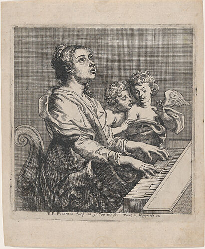 Saint Cecilia playing the virginals, accompanied by two singing angels