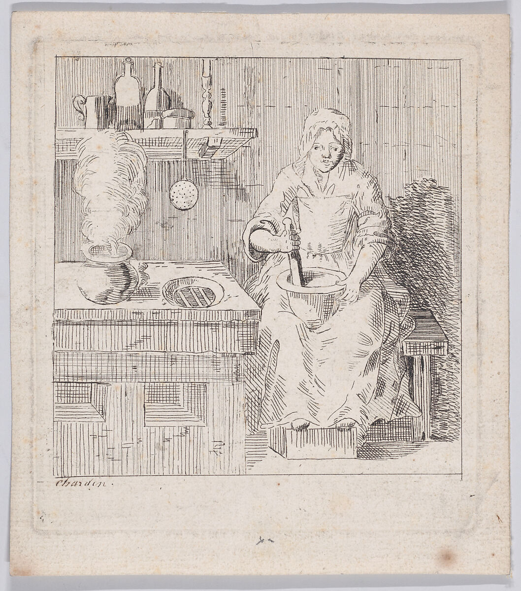 Woman in the Kitchen, Anonymous, French, 18th century, Etching 