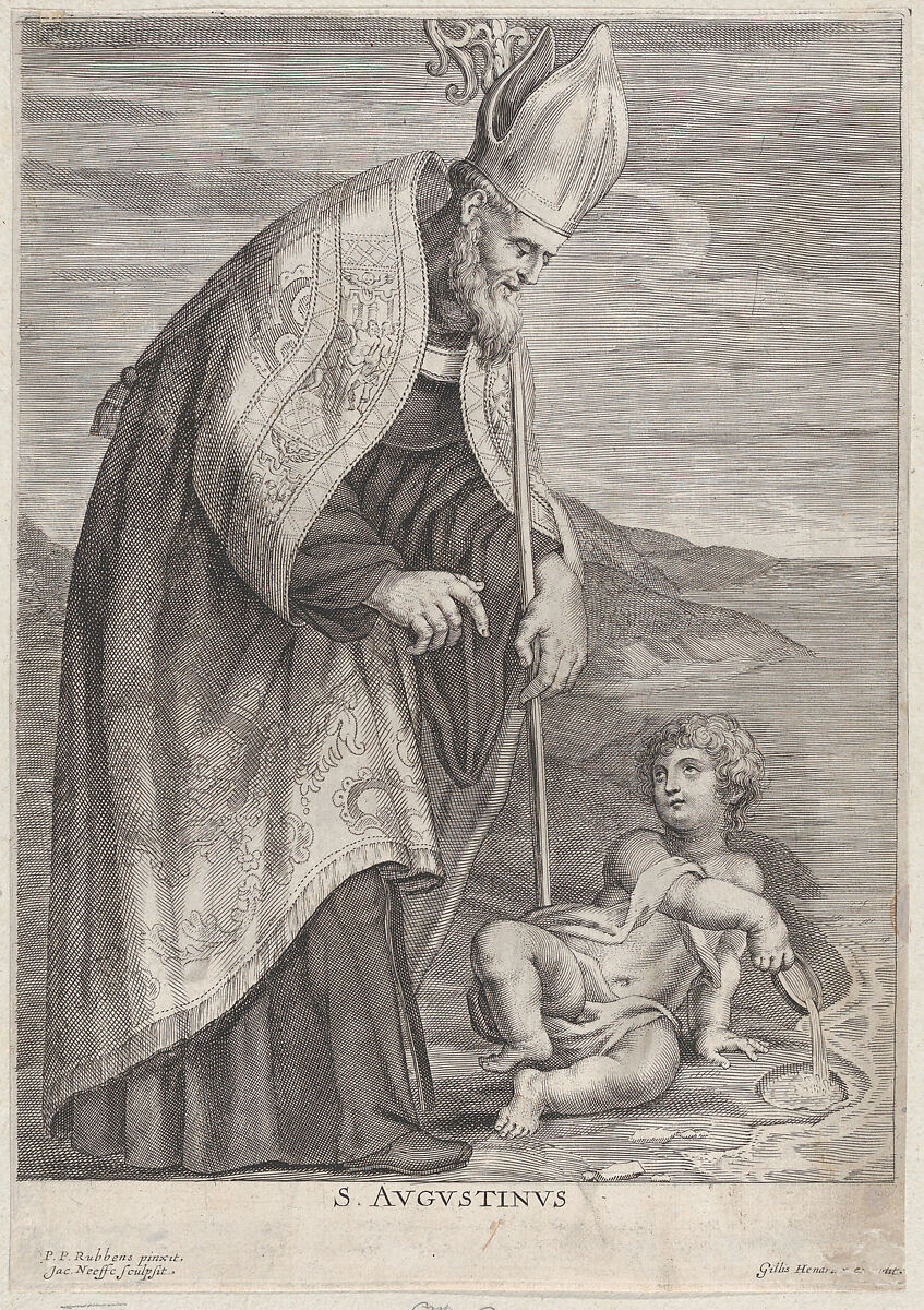Saint Augustine, appearing to a child on a beach, Jacobus Neefs (Flemish, Antwerp 1610–after 1660 Antwerp), Engraving 