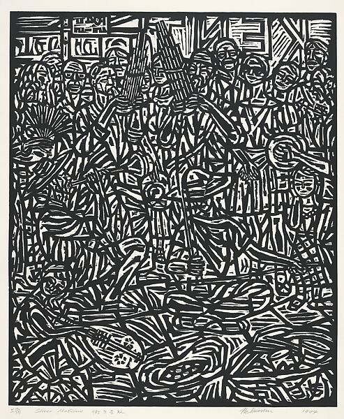 In the Street, from the series City Diary, He Weimin (Chinese, born 1964), Woodcut; oil-based ink on Chinese paper, China 