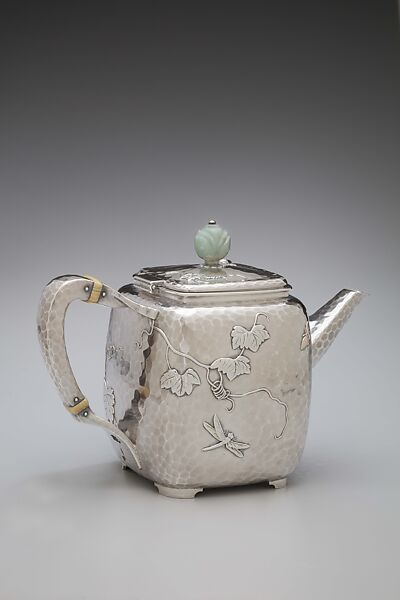 Teapot, Tiffany & Co., Silver, copper, gold, ivory, and jade, American