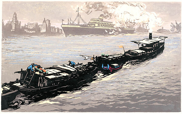 Morning on the Huangpu River, Shao Keping (Chinese, born 1916), Woodblock print; oil-based ink and color on paper, China 