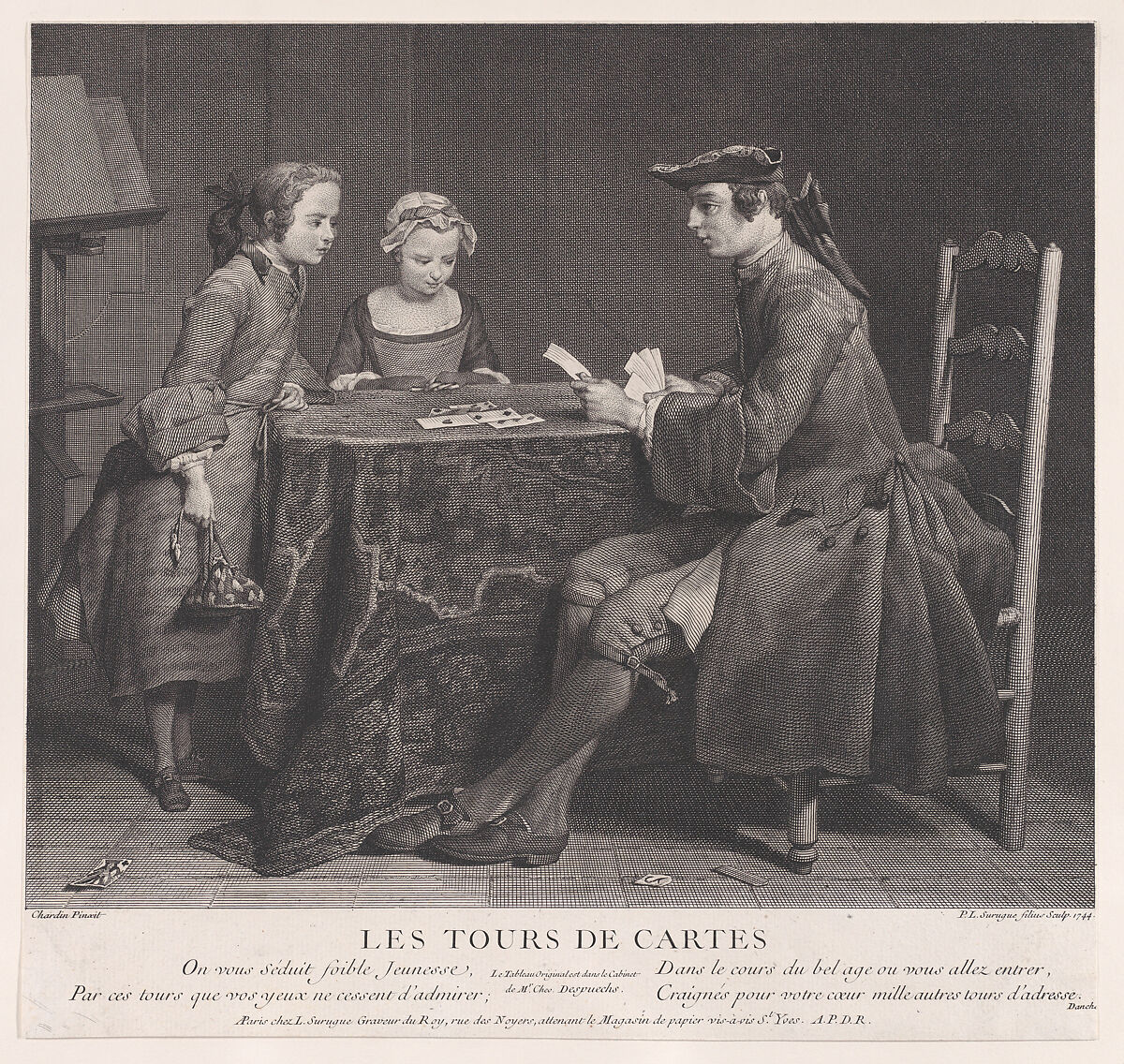 Card Tricks, Pierre Louis Surugue (French, 1716–1772), Etching and engraving; second state of two 