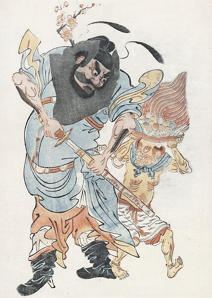 Demon-Queller Zhong Kui, Woodblock print; ink and color on paper, China 