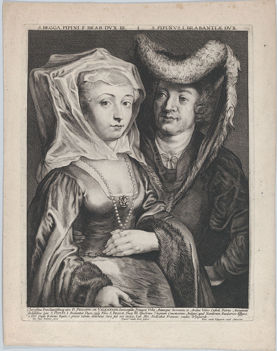 Saint Pepin I and his daughter, Saint Begga, Franciscus Van Den Steen (Antwerp ca. 1625–1672 Vienna), Engraving 