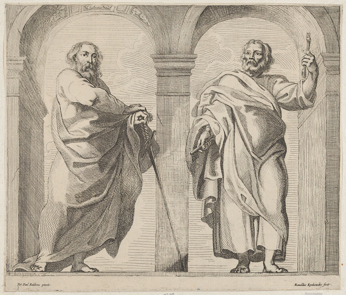 Saints Peter and Paul in a vestibule, Rombout Eynhoudts (Dutch, Antwerp 1613–1680 Antwerp), Etching 