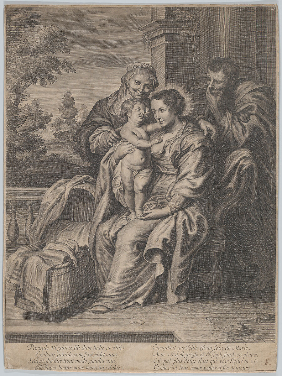 The Virgin and Child with Saint Anne and Joseph, Anonymous, Engraving; reverse copy 