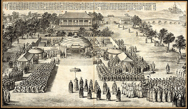Victory Banquet for Meritorious Officers and Soldiers, after a drawing by Giuseppe Castiglione (Italian, Milan 1688–1766 Beijing), Copperplate etching and engraving on European paper, China 