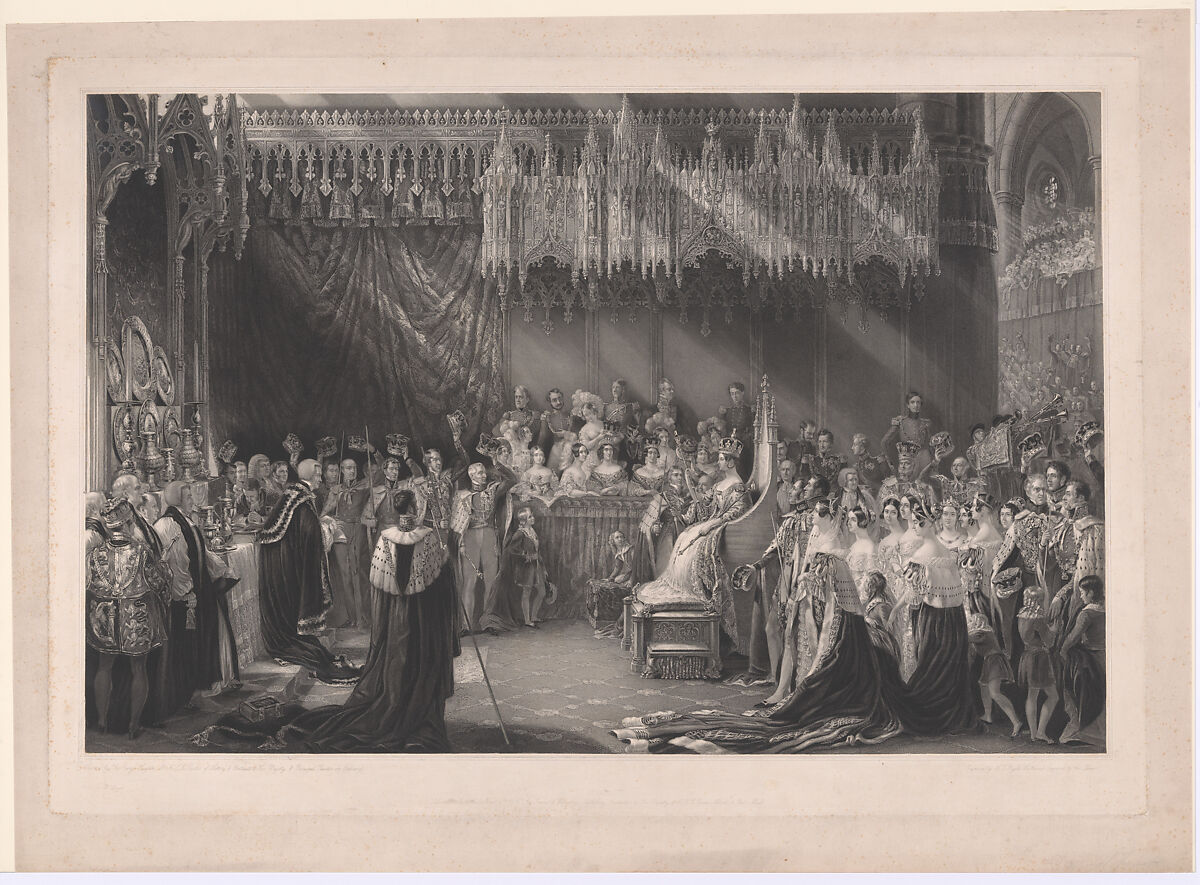 Coronation of Queen Victoria, Henry Thomas Ryall (British, Frome, Somerset 1811–1867 Cookham, Berkshire), Mixed method engraving 