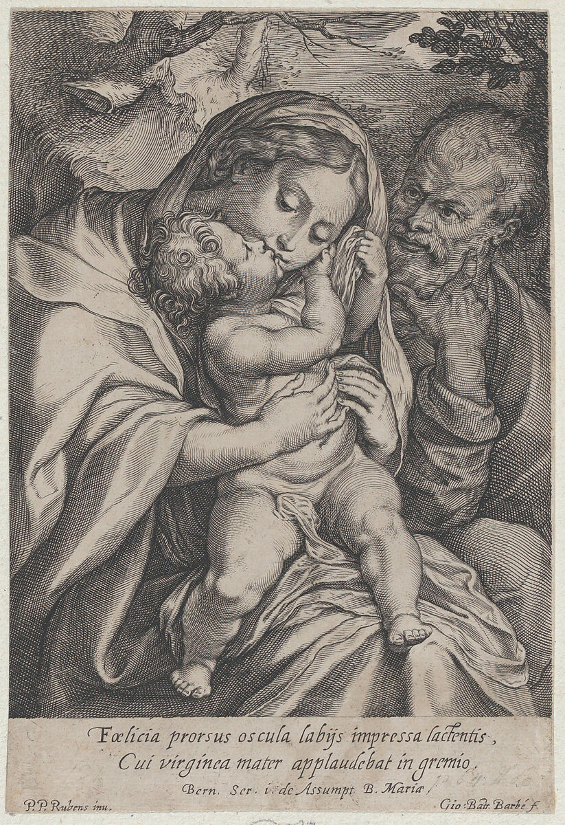 The Holy Family with Saint John the Baptist, Jean-Baptiste Barbé (Flemish, Antwerp 1578–1649 Antwerp), Engraving; first state of three (Hollstein) 