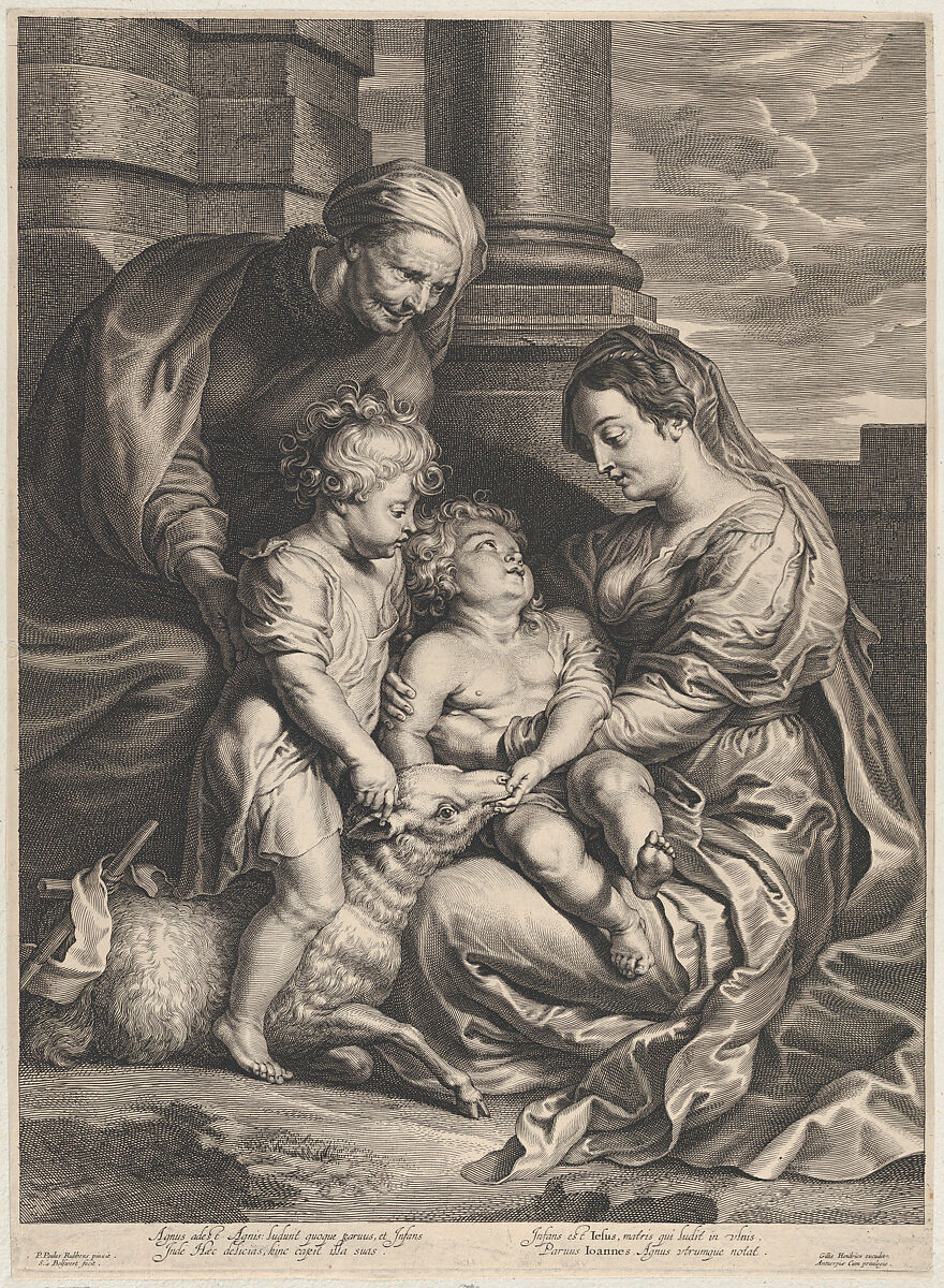 The Virgin and Christ child with Saint Anne and Saint John the Baptist, Schelte Adams à Bolswert (Dutch, Bolsward 1581–1659 Antwerp), Engraving; second state of three 