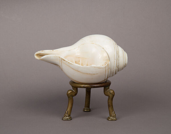 Libation Conch and Stand, Conch shell, brass, India 