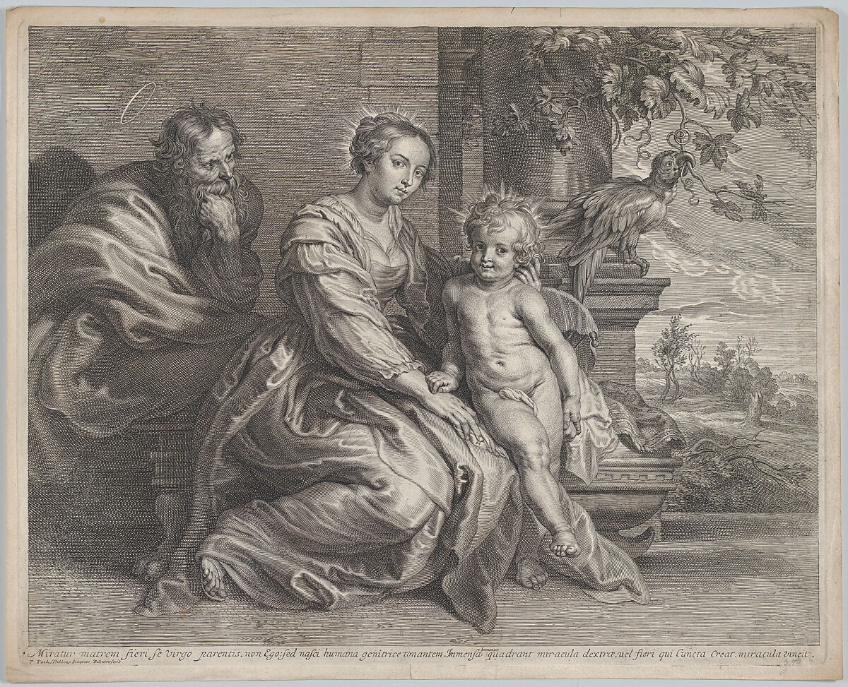 The Holy Family with a parrot, Schelte Adams à Bolswert (Dutch, Bolsward 1581–1659 Antwerp), Engraving; third state of three (Hollstein) 