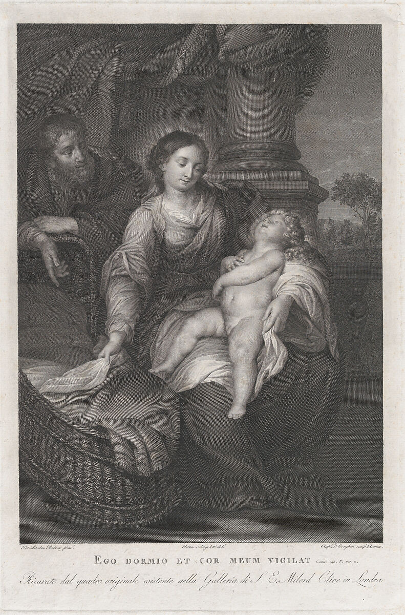 The Holy Family with Saint Elizabeth and the infant Saint John the Baptist, holding a goldfinch on a string, Raphael Morghen (Italian, Naples 1758–1833 Florence), Engraving 