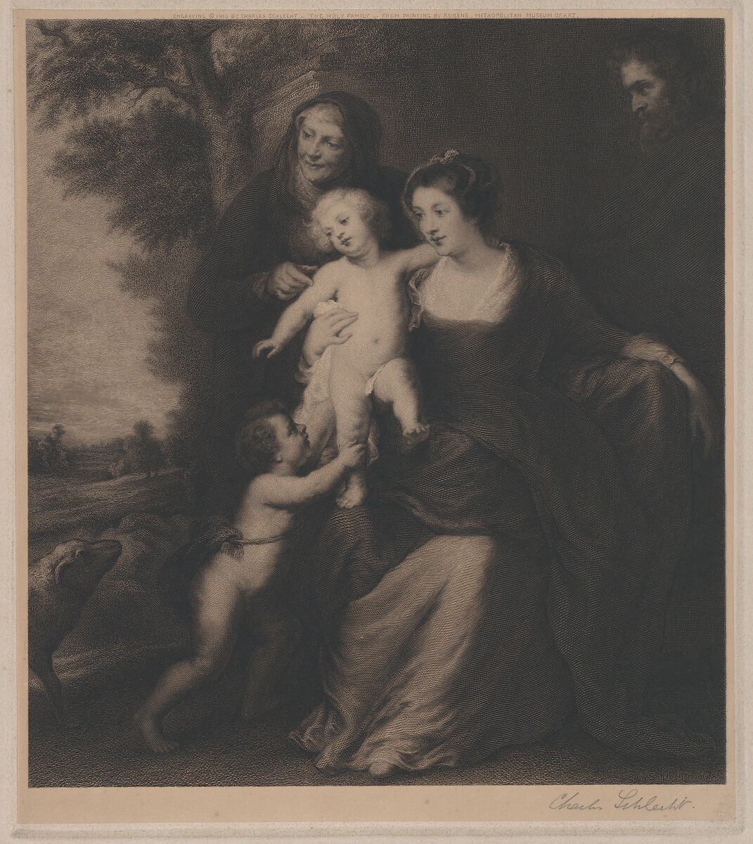 The Holy Family with Saint Anne and the infant Saint John the Baptist, Charles Schlecht (German, active United States, Stuttgart 1843–after 1916), Engraving 