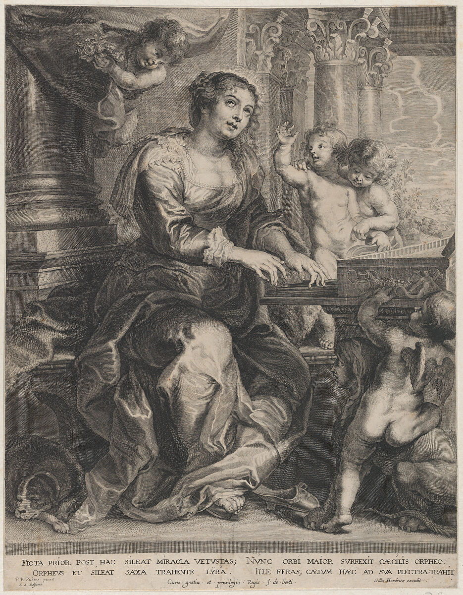 Saint Cecilia playing the organ surrounded by putti, Schelte Adams à Bolswert (Dutch, Bolsward 1581–1659 Antwerp), Engraving; third state of three 