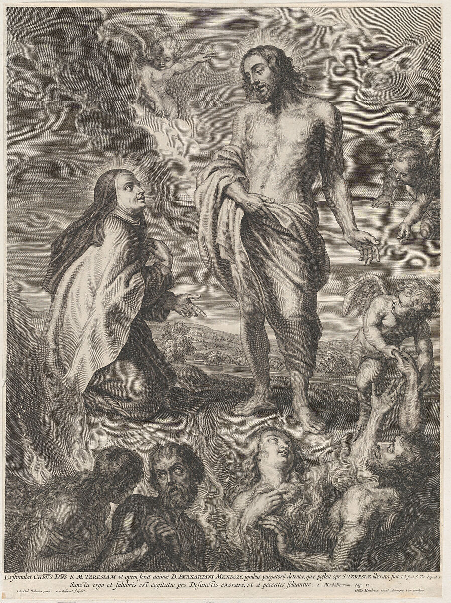 Saint Teresa of Avila interceding for Bernardino de Mendoza, Schelte Adams à Bolswert (Dutch, Bolsward 1581–1659 Antwerp), Engraving; second state of three 