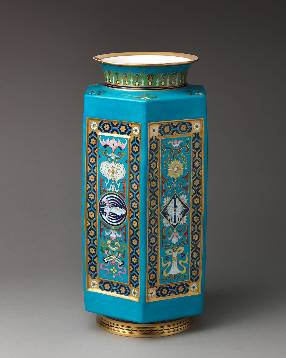 Hexagonal vase with cloisonné decoration, Minton(s) (British, Stoke-on-Trent, 1793–present), Bone china, British, Stoke-on-Trent, Staffordshire