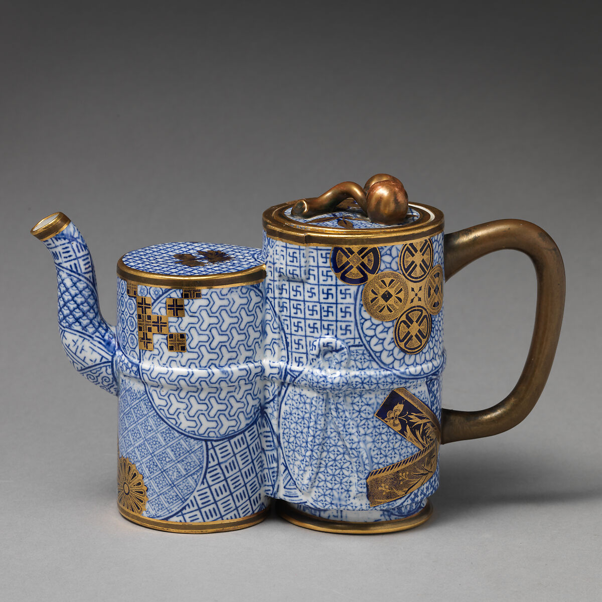 Teapot with double bamboo body, Worcester factory (British, 1751–2008), Bone china, British, Worcester 