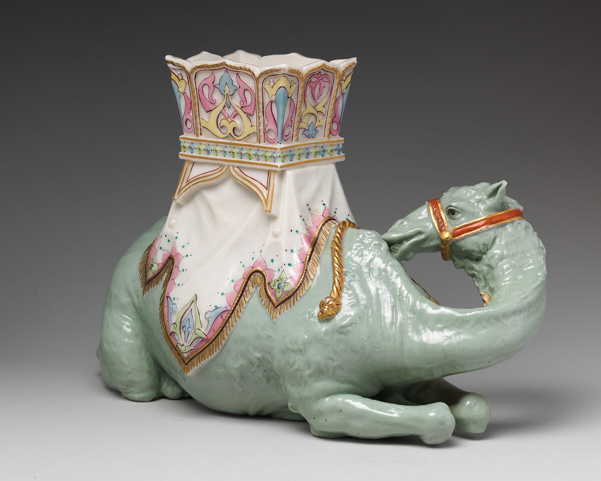 Vase in the form of a camel, Worcester factory (British, 1751–2008), Porcelain, British 