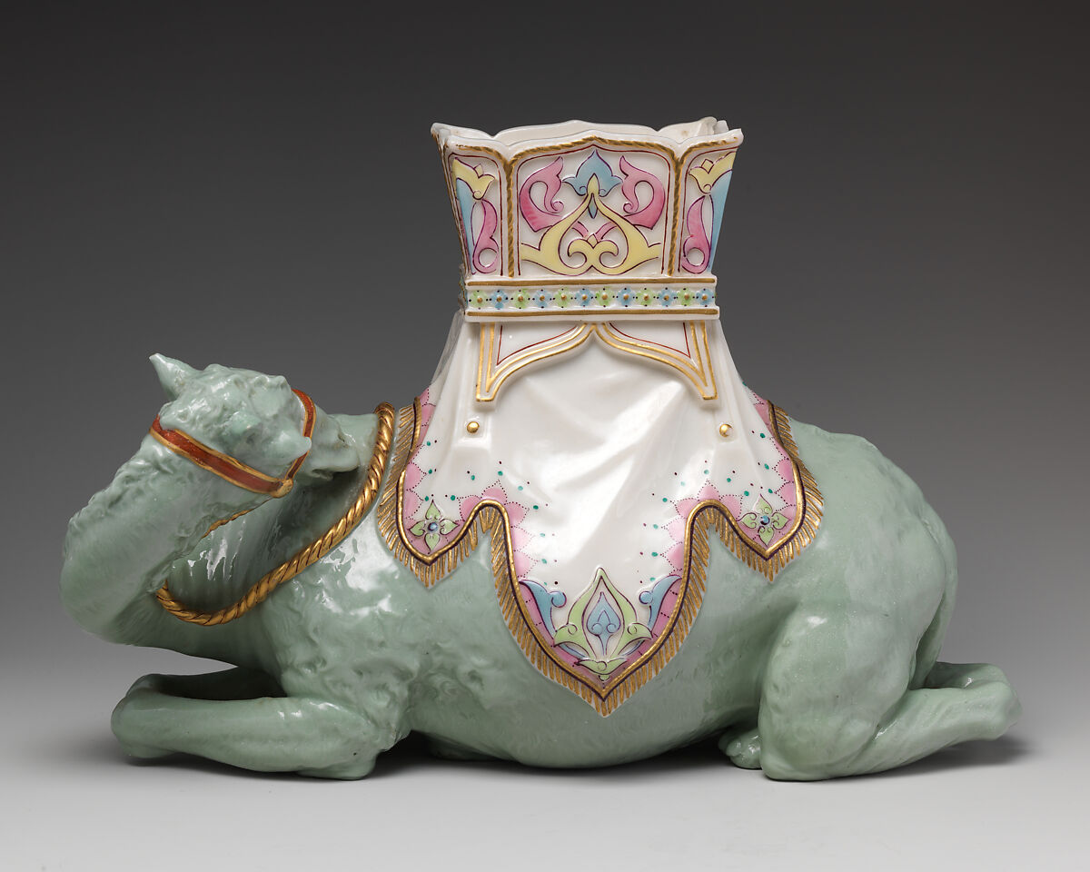 Vase in the form of a camel, Worcester factory (British, 1751–2008), Porcelain, British