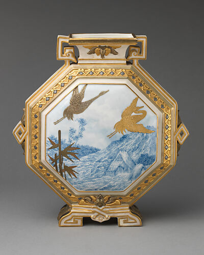 Octagonal vase with gold birds